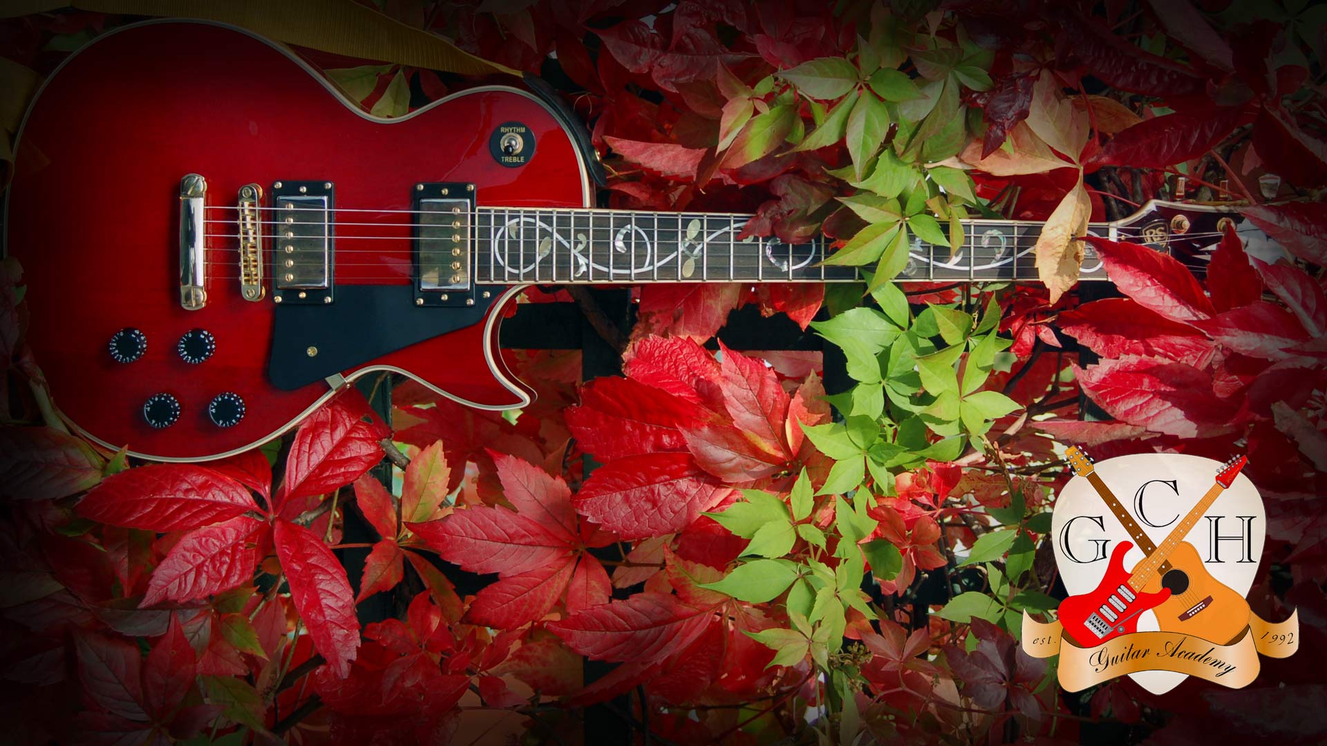 Guitar in autumn leaves, Les Paul style